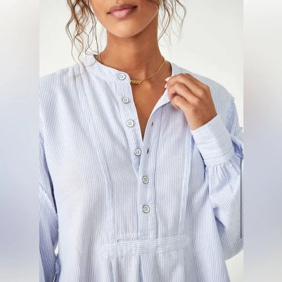 NEW Free People/We the Free Edge Washed Pin Striped Boho Style Shirt - Picture 2 of 6